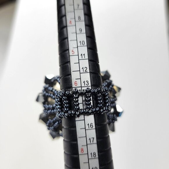 Silver Sparkling Crystal Ring Bicone Beads Cluster Ring Glitter Stretch Ring - Picture 8 of 10